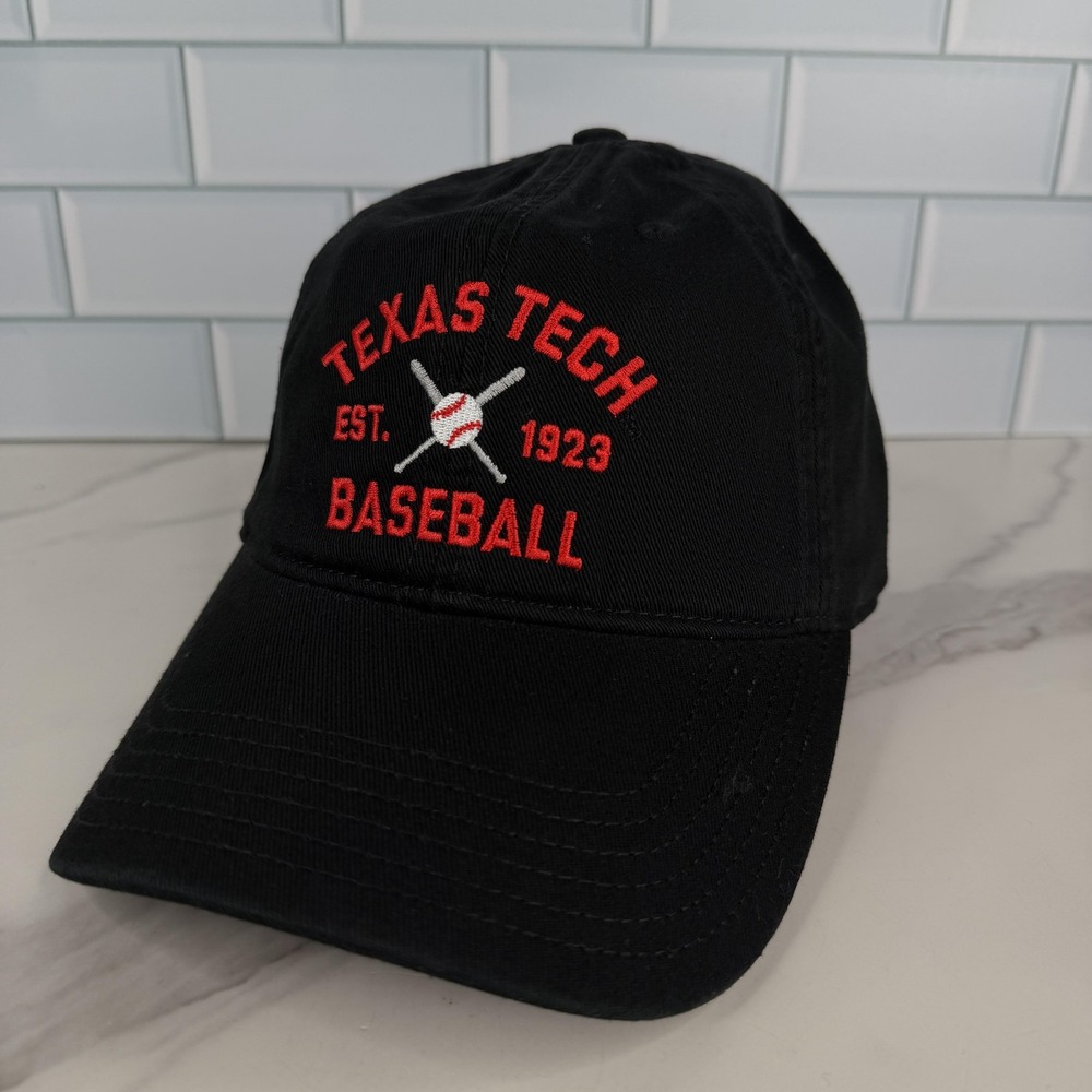 Texas Tech Red Raiders Black Hat Cap Strap Back Mens OSFA Baseball Legacy NWOT